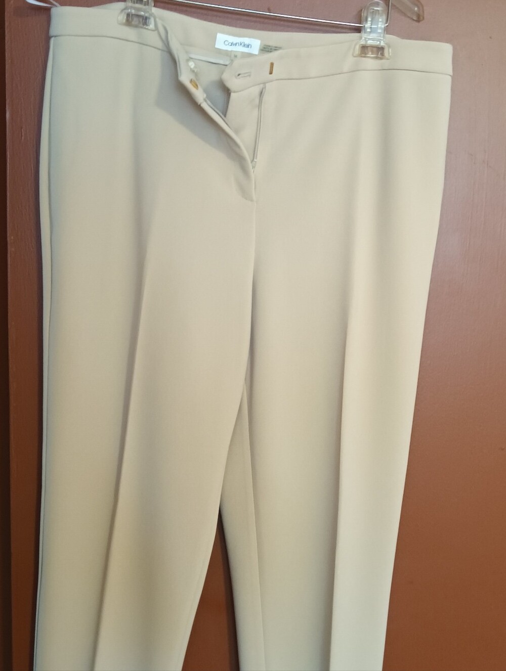 Calvin Klein Beige/Tan Straight-Leg Dress Trousers